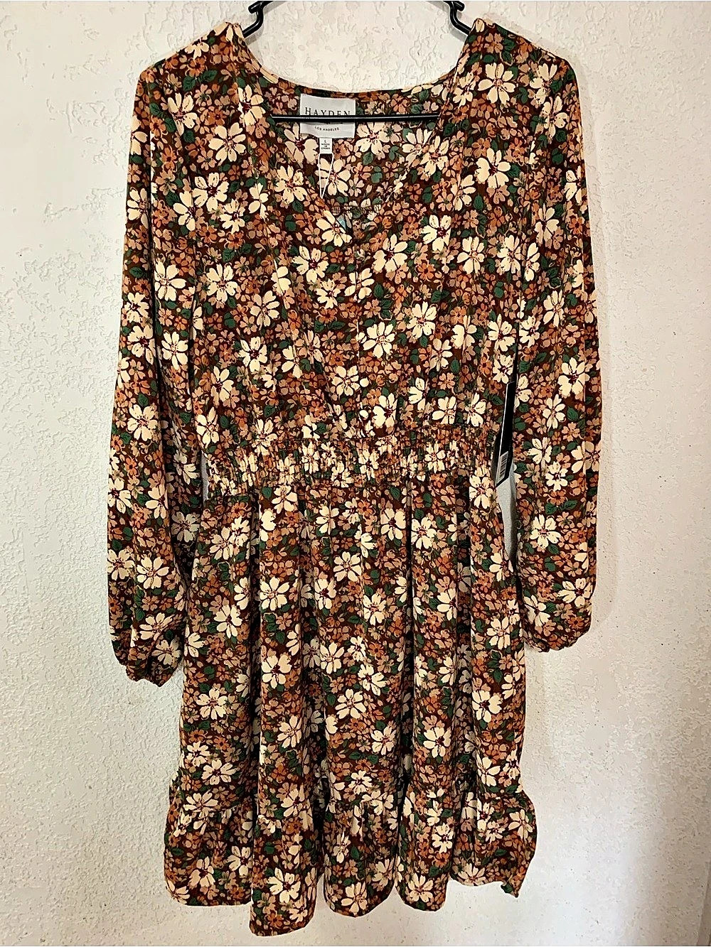 Hayden Floral Mini Dress in Brown & Green Size Large NWT